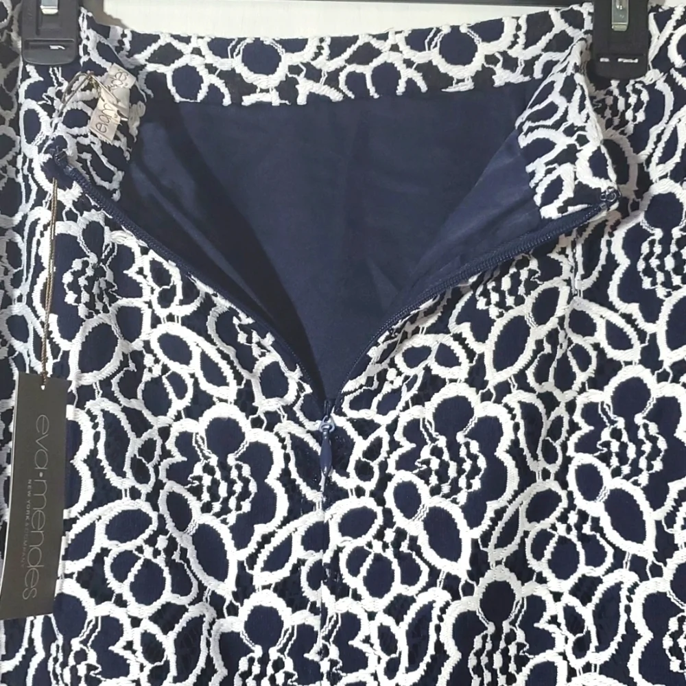 Eva Mendes| Womens Navy Blue White Floral Back Slit Skirt Careerwear Sz.12